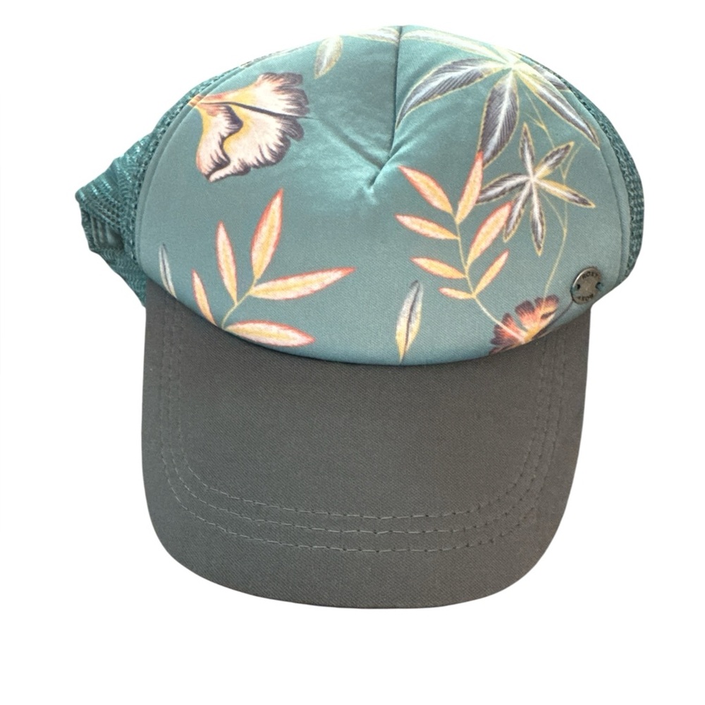Roxy Floral Trucker Hat Teal and Gray Beach Resort Summer Sun Protection Cap